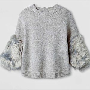 CAT & JACK GIRL 3/4 SLEEVE FAUX FUR SWEATER S 6/6X